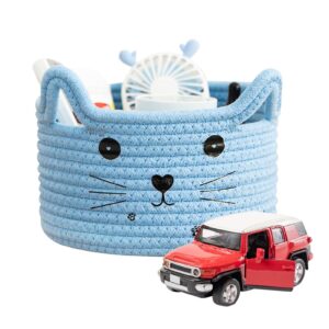 Baby Easter Basket, Cat Ear Cotton Woven Desktop Storage Basket, Cotton Rope Basket, Egg Hunt Bunny Baskets for Kids with Cute Rabbit Ears, Decorative Pet Cotton Rope Storage Basket