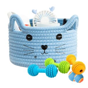 Baby Easter Basket, Cat Ear Cotton Woven Desktop Storage Basket, Cotton Rope Basket, Egg Hunt Bunny Baskets for Kids with Cute Rabbit Ears, Decorative Pet Cotton Rope Storage Basket