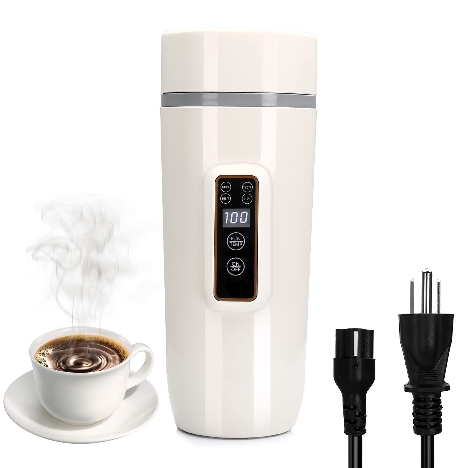 Travel Water Kettle,Portable 350ml Electric Heating Cup,Stainless Steel Bottle Heating Water Boilers Hot Water Maker for Brew Milk Powder,Coffee Tea Fast Boil Auto Shut Off Father's Day Gift(White)