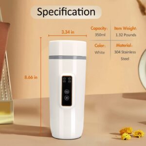 Travel Water Kettle,Portable 350ml Electric Heating Cup,Stainless Steel Bottle Heating Water Boilers Hot Water Maker for Brew Milk Powder,Coffee Tea Fast Boil Auto Shut Off Father's Day Gift(White)