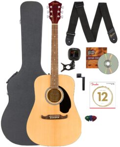 fender fa-125 dreadnought guitar - natural bundle with hard case, tuner, strap, strings, string winder, picks, and austin bazaar instructional dvd