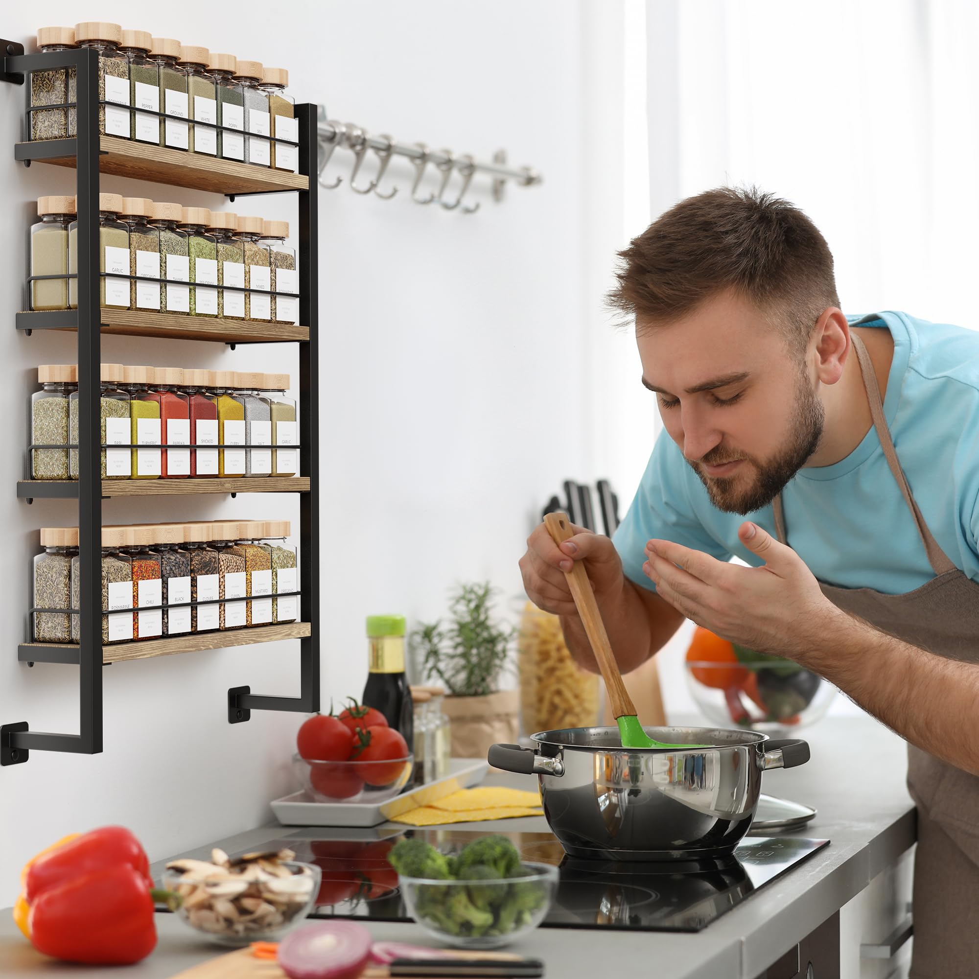 ZICOTO Space Saving Spice Rack Organizer Shelf for Wall Mount - Easy To Install Modern Hanging Racks For up to 56 Jars - Perfect Seasoning Organizer For Your Kitchen