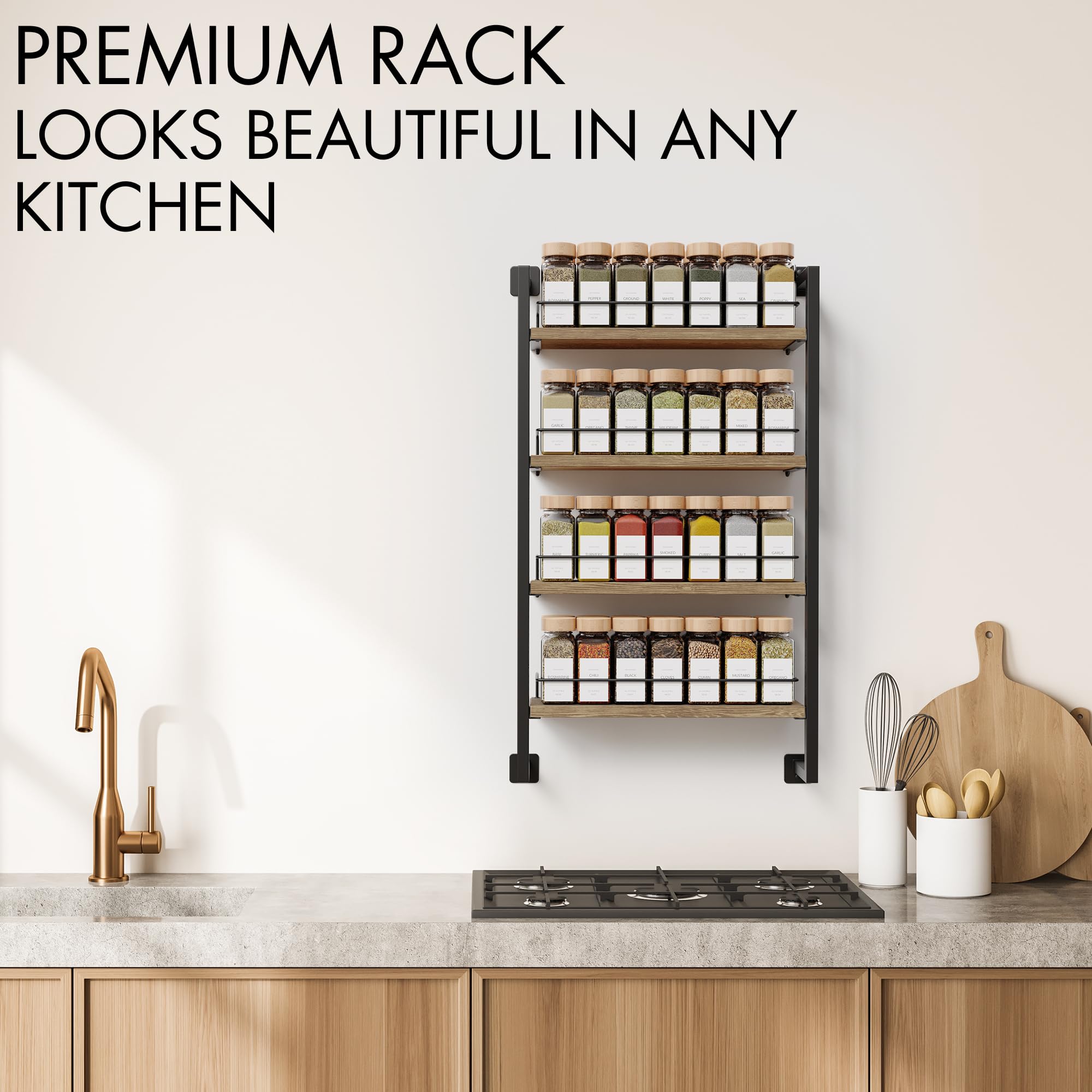 ZICOTO Space Saving Spice Rack Organizer Shelf for Wall Mount - Easy To Install Modern Hanging Racks For up to 56 Jars - Perfect Seasoning Organizer For Your Kitchen