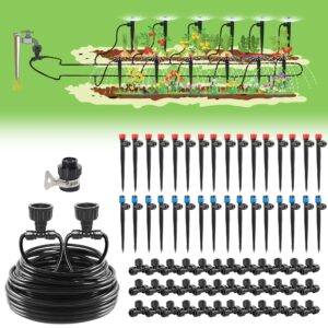 mixc easy-connect drip irrigation kit, 100ft garden micro automatic irrigation system patio misting plant watering system with 1/4" blank distribution tubing adjustable nozzle emitters sprinkler