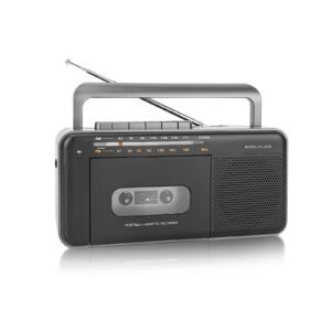 portable cassette tape player and recorder with am fm radio, led power indicator, handheld, loud speaker,microphone,3.5mm earphone jack,powered by ac or c batteries for gift,home