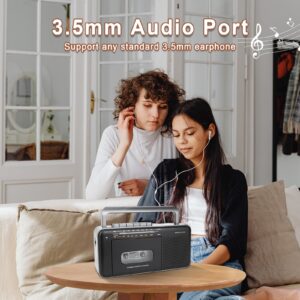 Portable Cassette Tape Player and Recorder with AM FM Radio, LED Power Indicator, Handheld, Loud Speaker,Microphone,3.5mm Earphone Jack,Powered by AC or C Batteries for Gift,Home