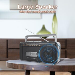 Portable Cassette Tape Player and Recorder with AM FM Radio, LED Power Indicator, Handheld, Loud Speaker,Microphone,3.5mm Earphone Jack,Powered by AC or C Batteries for Gift,Home