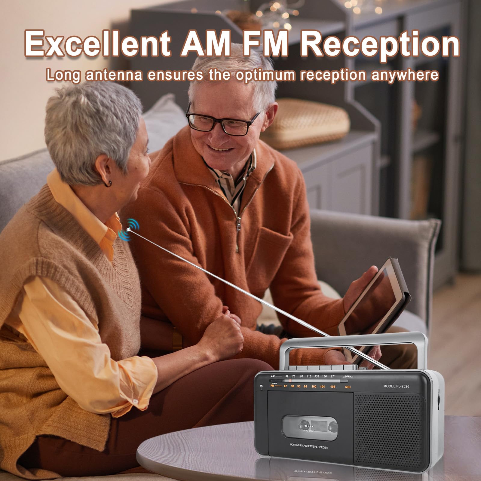 Portable Cassette Tape Player and Recorder with AM FM Radio, LED Power Indicator, Handheld, Loud Speaker,Microphone,3.5mm Earphone Jack,Powered by AC or C Batteries for Gift,Home