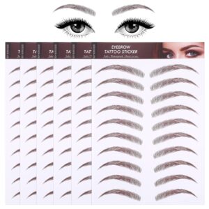 molain brow tattoo eyebrow peel off temporary tint waterproof 4d realistic sticker angled stencil removal practice drawing color sheets patches women girls makeup (6 pcs brown style 09)