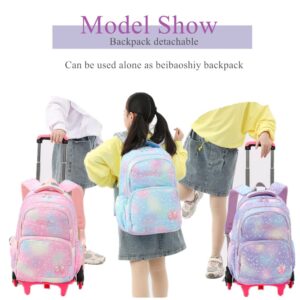 YJMKOI Colorful Heart Print Rolling Backpack for Girls Elementary Trolley Bookbag Primary School Bag with Wheels