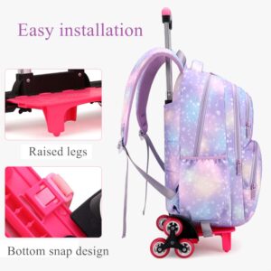 YJMKOI Colorful Heart Print Rolling Backpack for Girls Elementary Trolley Bookbag Primary School Bag with Wheels