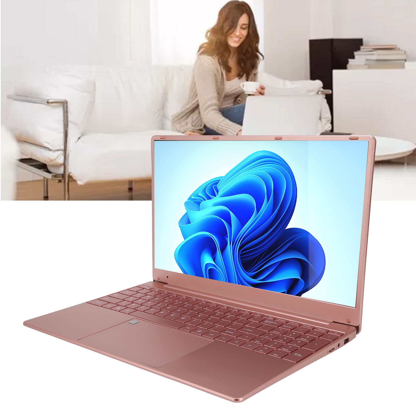 Tangxi 15.6in WIN10 Laptop,2K IPS Screen 2.4G 5G WiFi Laptop Computers with Fingerprint Unlock,Backlight Keyboard,12GB RAM 1TB ROM,7000mAh Battery,Rose Gold