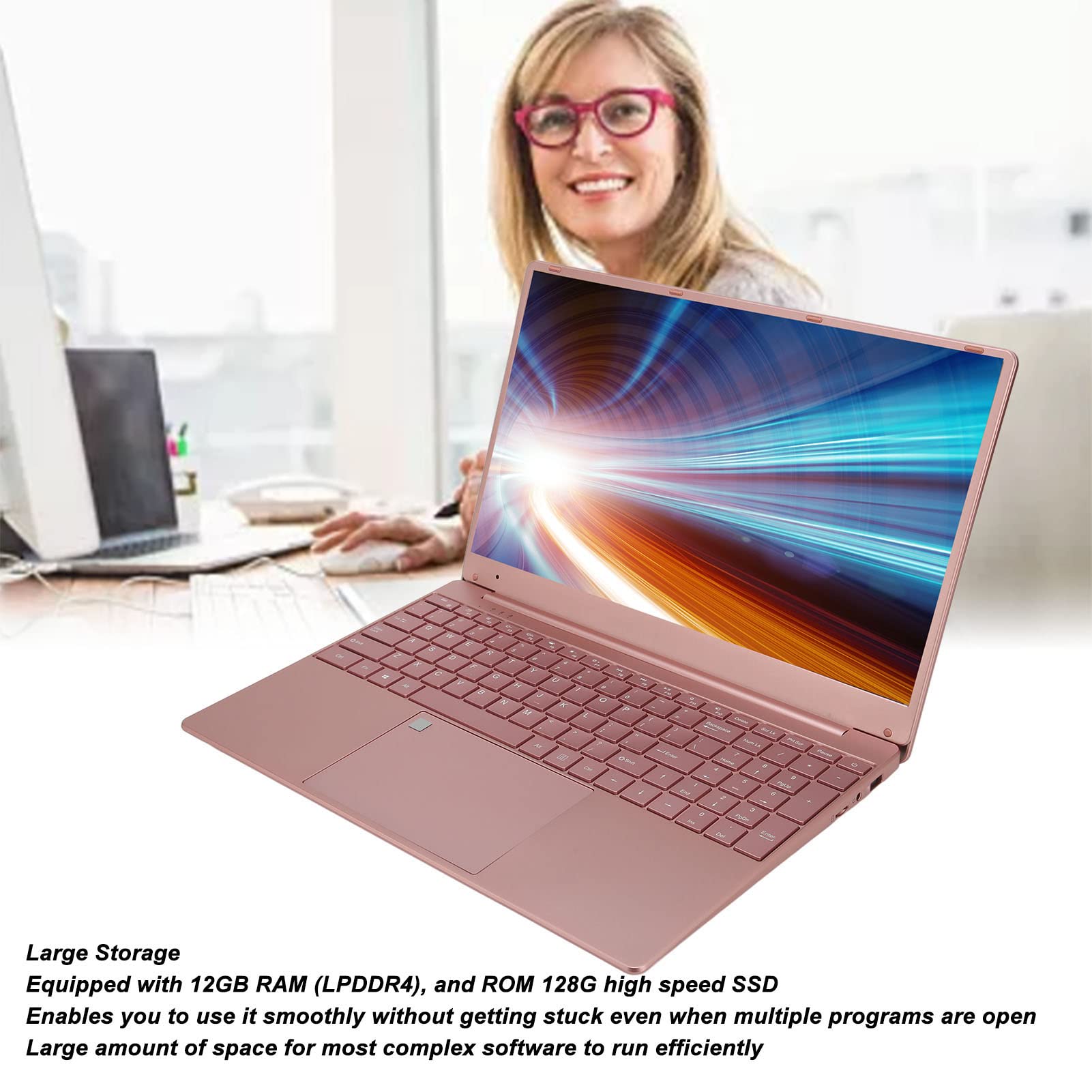 Tangxi 15.6in WIN10 Laptop,2K IPS Screen 2.4G 5G WiFi Laptop Computers with Fingerprint Unlock,Backlight Keyboard,12GB RAM 1TB ROM,7000mAh Battery,Rose Gold