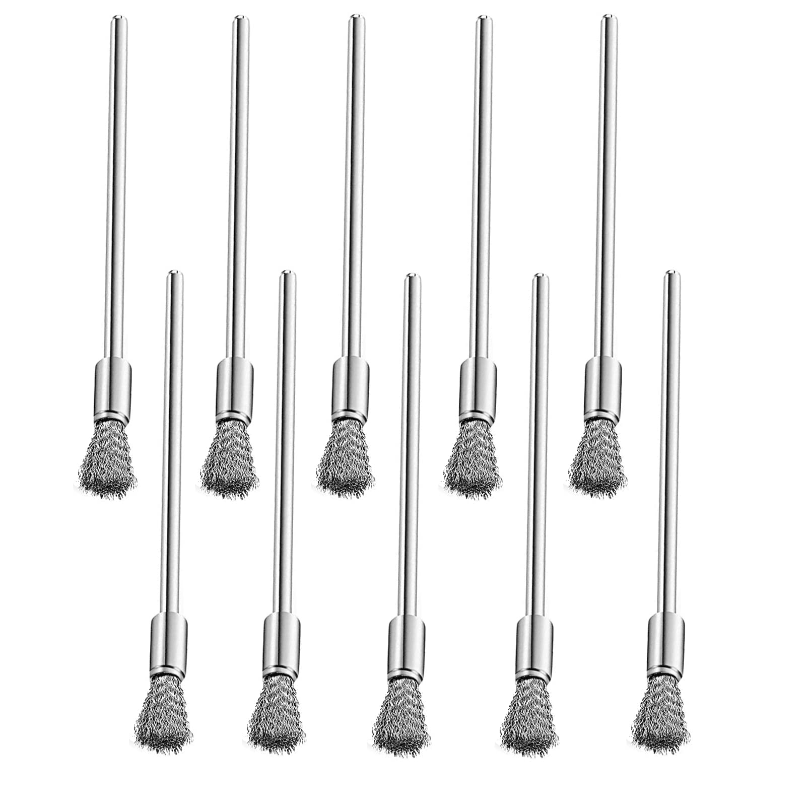 10 Pack Extended Stainless Steel Wire Brush Attachment for Drill with 3mm Mandrel & 6mm End Brush - Perfect for Rust Removal, Paint Stripping & Deburring Tasks