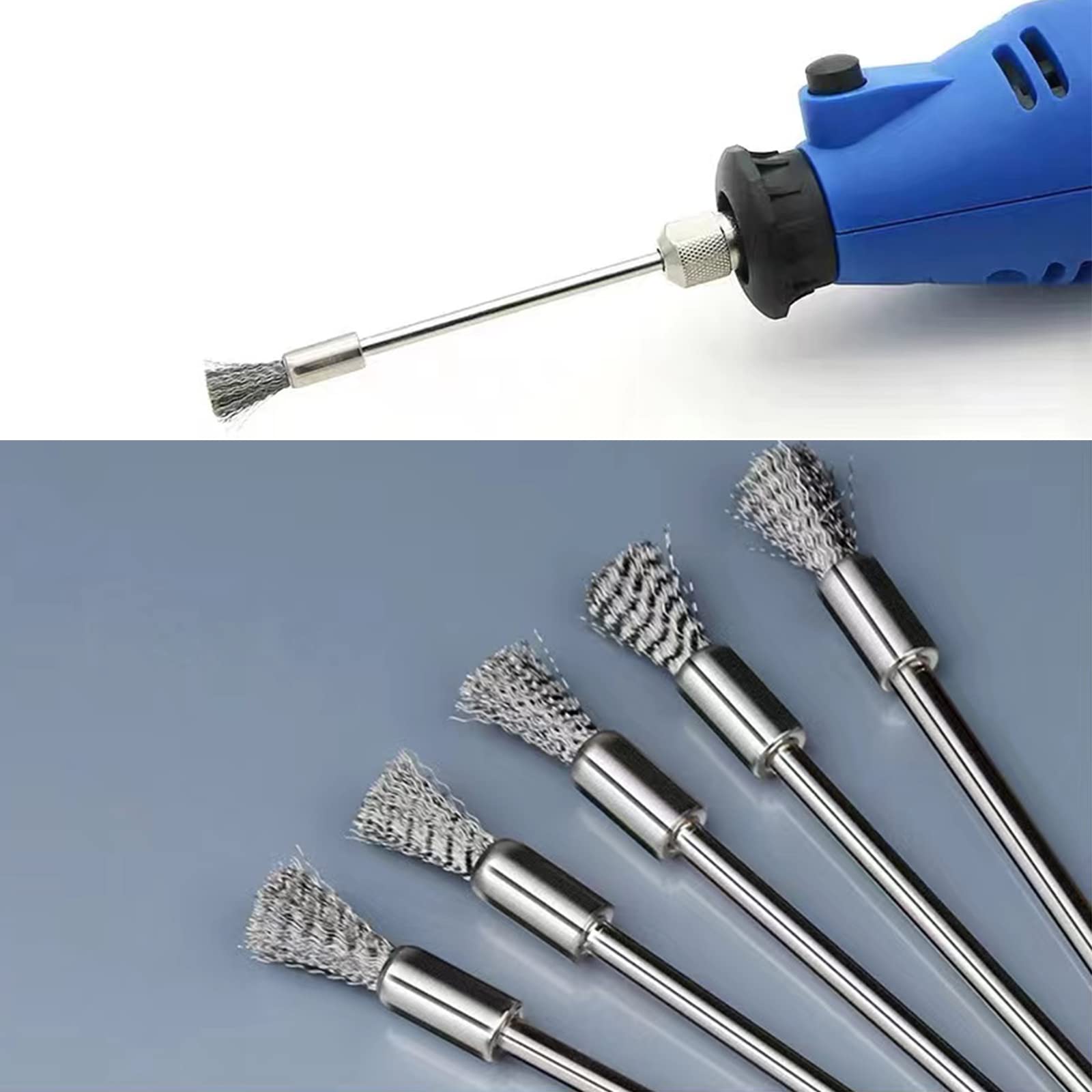 10 Pack Extended Stainless Steel Wire Brush Attachment for Drill with 3mm Mandrel & 6mm End Brush - Perfect for Rust Removal, Paint Stripping & Deburring Tasks