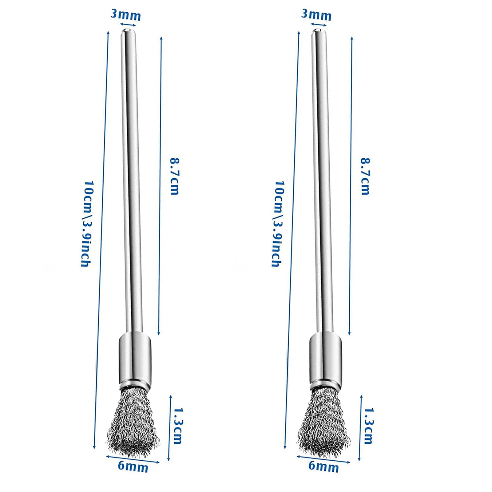 10 Pack Extended Stainless Steel Wire Brush Attachment for Drill with 3mm Mandrel & 6mm End Brush - Perfect for Rust Removal, Paint Stripping & Deburring Tasks