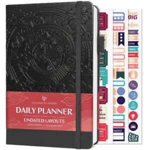 legend planner for productivity – undated 6-month daily planner to-do list, time management tool to increase focus & achieve goals – black
