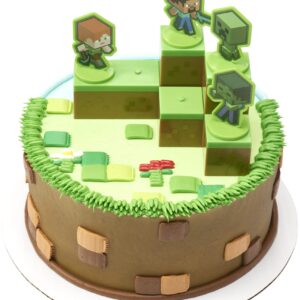 DecoSet® Mobs Beware Minecraft Cake Topper, 6-Piece Stackable Cake Decoration, Interlocking 3D Blocks With Characters, Food Safe Birthday Cake Decoration