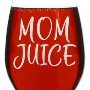 CARVELITA Mom Juice 15oz Funny Wine Glass, Novelty Gag Birthday Present for a New Mom, Friend, Adult Sister, Her Best Christmas Gifts For Women, Mother, Mom - Unique Xmas Wife Gift Idea From Husband