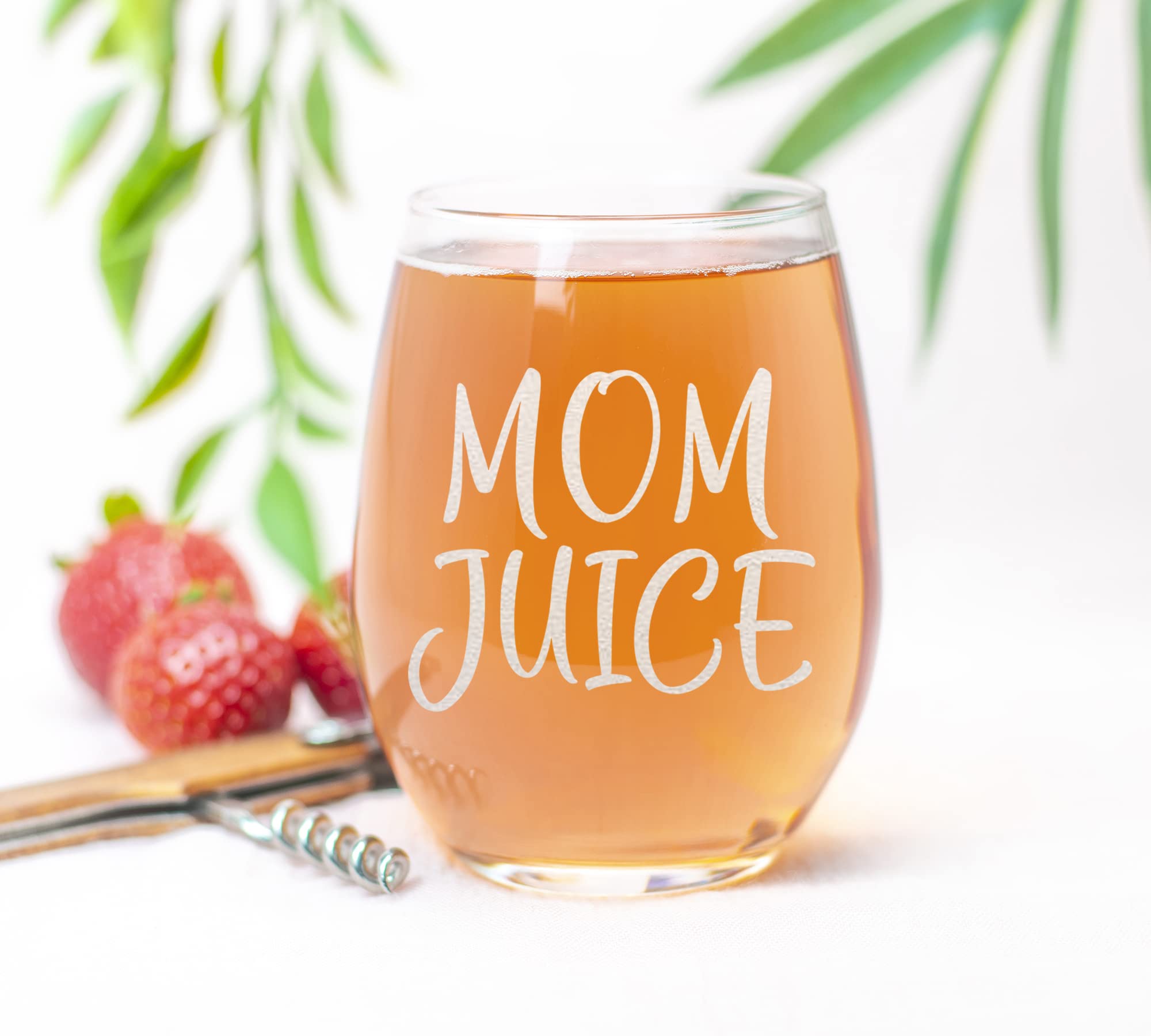 CARVELITA Mom Juice 15oz Funny Wine Glass, Novelty Gag Birthday Present for a New Mom, Friend, Adult Sister, Her Best Christmas Gifts For Women, Mother, Mom - Unique Xmas Wife Gift Idea From Husband