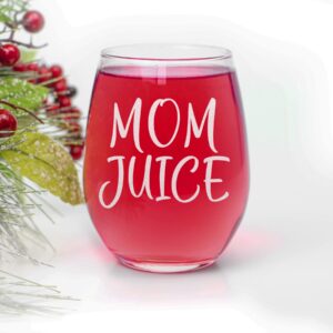 CARVELITA Mom Juice 15oz Funny Wine Glass, Novelty Gag Birthday Present for a New Mom, Friend, Adult Sister, Her Best Christmas Gifts For Women, Mother, Mom - Unique Xmas Wife Gift Idea From Husband