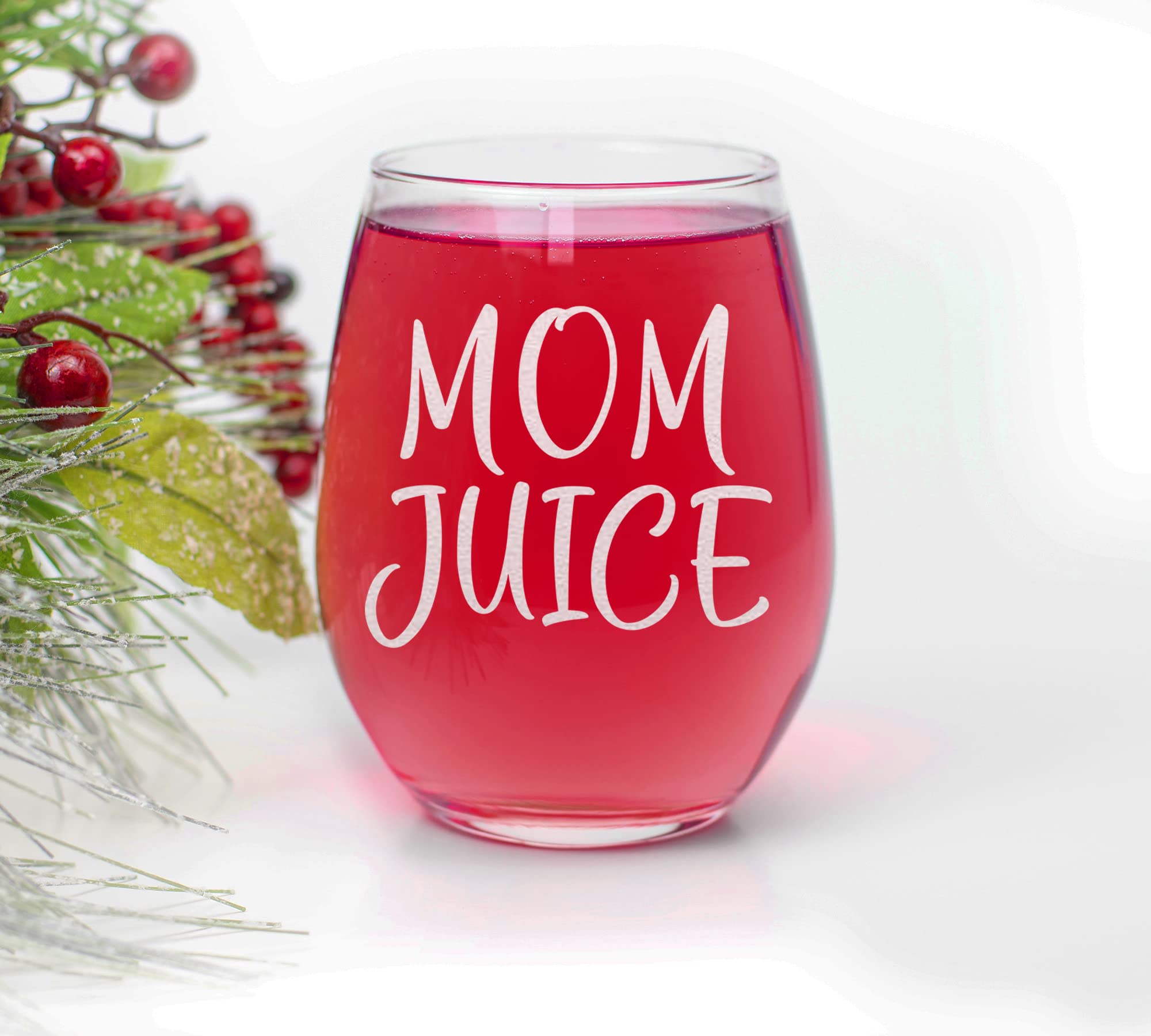 CARVELITA Mom Juice 15oz Funny Wine Glass, Novelty Gag Birthday Present for a New Mom, Friend, Adult Sister, Her Best Christmas Gifts For Women, Mother, Mom - Unique Xmas Wife Gift Idea From Husband