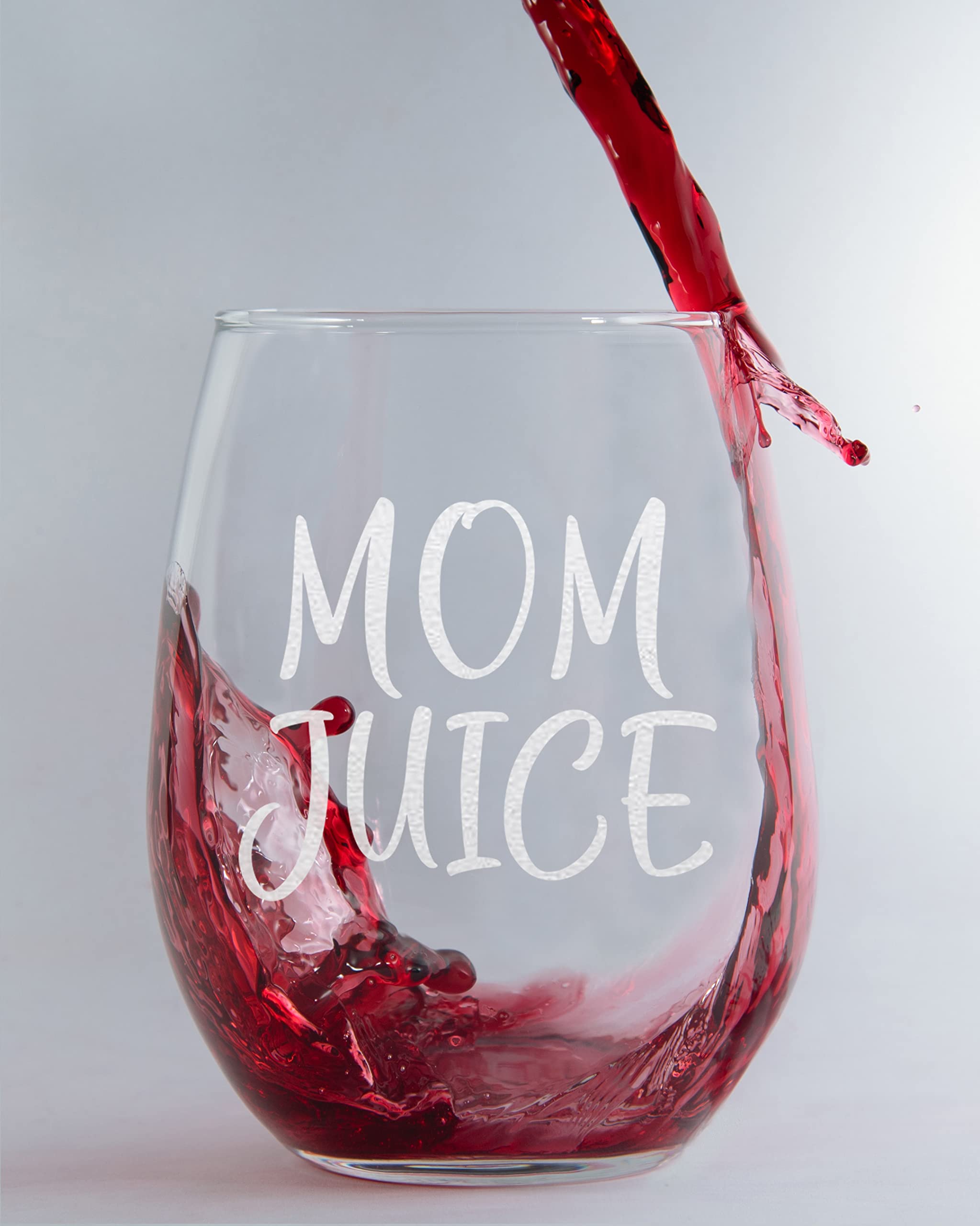 CARVELITA Mom Juice 15oz Funny Wine Glass, Novelty Gag Birthday Present for a New Mom, Friend, Adult Sister, Her Best Christmas Gifts For Women, Mother, Mom - Unique Xmas Wife Gift Idea From Husband