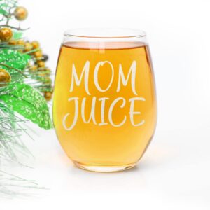 CARVELITA Mom Juice 15oz Funny Wine Glass, Novelty Gag Birthday Present for a New Mom, Friend, Adult Sister, Her Best Christmas Gifts For Women, Mother, Mom - Unique Xmas Wife Gift Idea From Husband