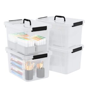 Parlynies 4-Pack 10 L Plastic Latching Box with Handle, Clear Storage Containers Box for Organizing