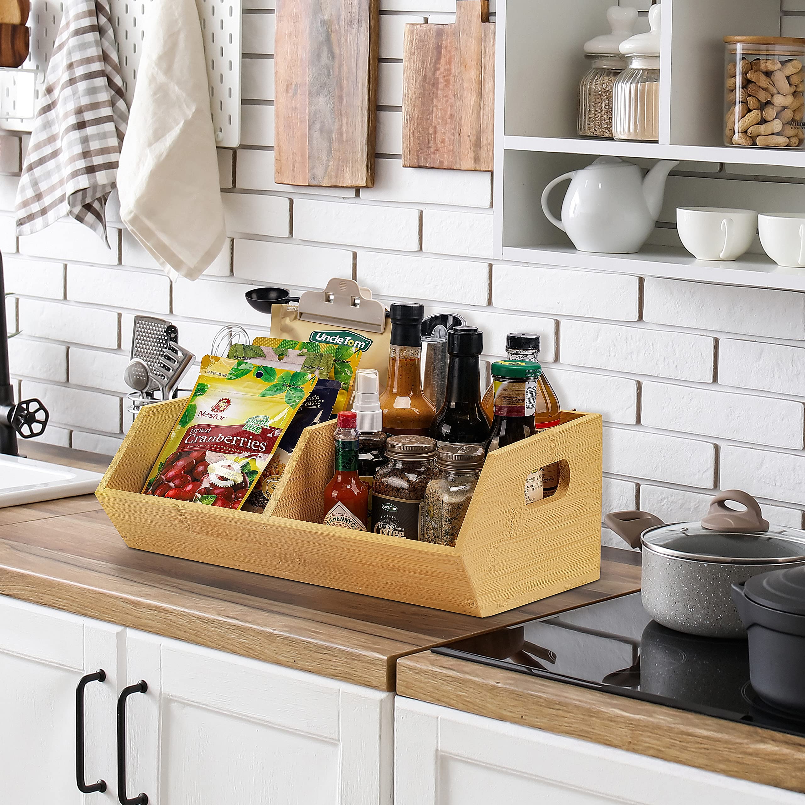 otovioia Bamboo Storage Bin for Kitchen Organizer, Pantry Organization and Storage Basket, Versatile Containers for Produce, Fruit, Bread, Vegetable, Potatoes, Onions, and Garlic