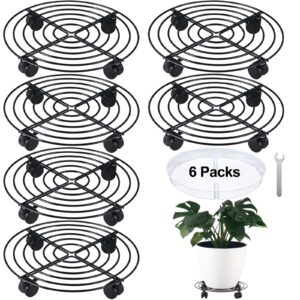 6 packs large metal plant caddy with wheels 14” rolling plant stands heavy-duty wrought iron plant roller base pot movers plant saucer on wheels indoor outdoor plant dolly with casters planter tray