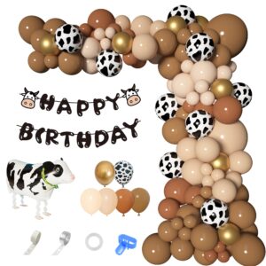 brown cow balloons garland arch kit, 158pcs neutral brown blush cow print balloon happy birthday banner for western cowboy cowgirl baby shower decorations farm animals theme birthday party supplies