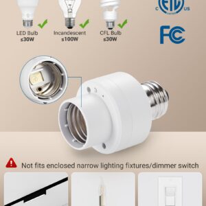 DEWENWILS Remote Control Light Socket with Dimmer, Wireless Light Switch, Dimmable Remote Light Bulbs Socket Switch, 100FT, E26 E27 Base with Controller, No Wiring, for Closet, Basement, ETL Listed