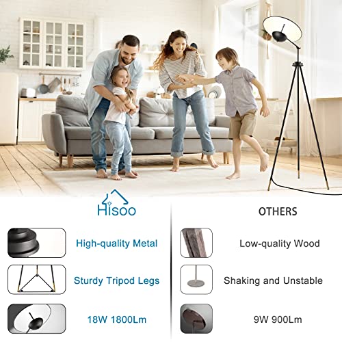 Hisoo Tripod Floor Lamp, Modern Remote Control Standing Lamp with Stepless Dimmable& Color, 69in Tall LED Floor Lamp, Black Industrial Floor Lamps for Living Room Bedroom Office Farmhouse Decor