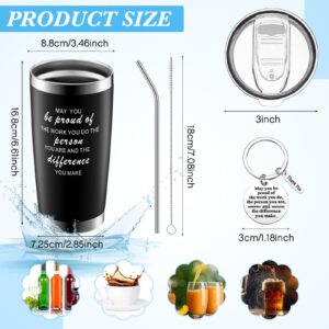 Rtteri 4 Sets Employee Appreciation Gifts for Coworkers Thank You Gifts for Men Includes 4 May You Be Proud Stainless Steel Black Tumbler and 4 Work Keychain Inspirational Wine Glasses for Male Men