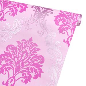 yifasy damask wallpaper 19.7 ft roll revamp dining table storage bins wall furniture decor paper pink shelf dresser liner (m-236x17.7 inch)