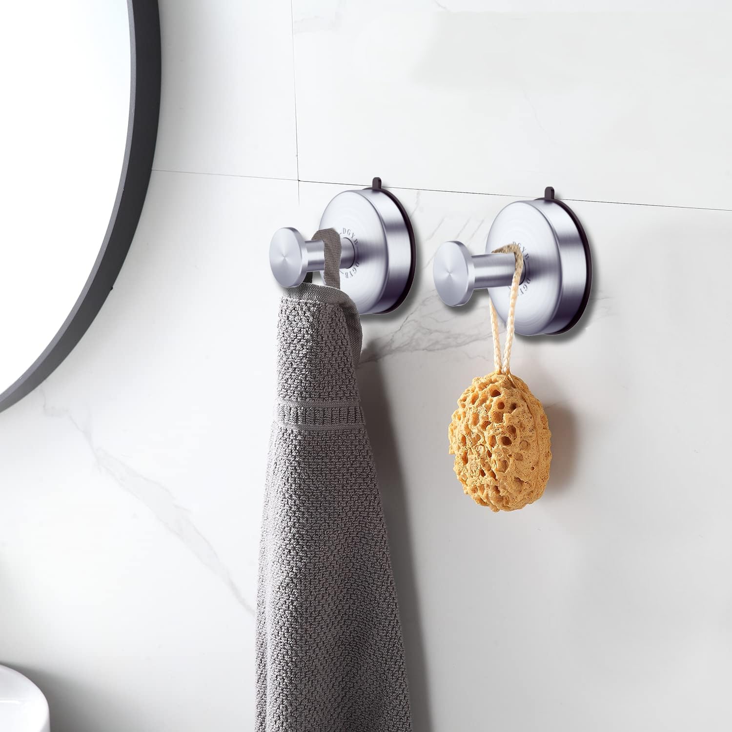 DGYB Suction Cup Hooks for Shower Set of 2 Brushed Nickel Towel Hooks for Bathrooms Waterproof Stainless Shower Hooks for Inside Shower 15 Lb Bathroom Hooks for Towels