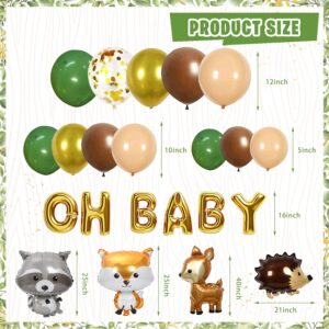 Mpanwen Woodland Baby Shower Decorations, 150 Pcs Boy & Girl Gender Neutral Forest Animal Decor for Showers & Birthdays with Banners Cupcakes Wrappers Balloons Backdrop Tablecloth Centerpieces