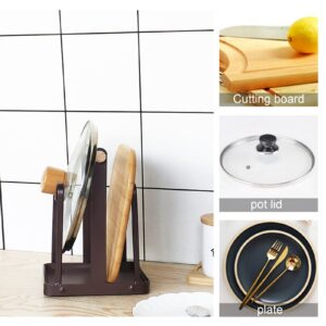 VANRA Cutting Board Organizer Metal Steel Pot Lid Holder Stand Kitchen Countertop Pot Pan Lid Rack, 2 Slots (Deep Brown)