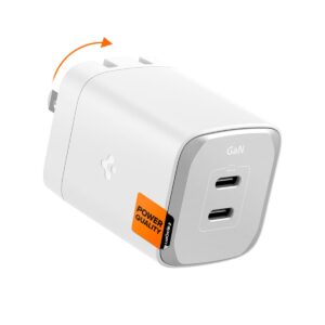 Spigen GaN III 652 65W 2 Ports Compact Foldable Dual USB C Wall Charger PD PPS Fast Charging Block Adapter for iPhone 15 Pro Max 14 13 iPad MacBook Air Vision Samsung Galaxy S24 Ultra Plus steam Deck