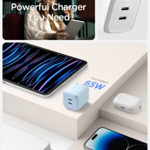 Spigen GaN III 652 65W 2 Ports Compact Foldable Dual USB C Wall Charger PD PPS Fast Charging Block Adapter for iPhone 15 Pro Max 14 13 iPad MacBook Air Vision Samsung Galaxy S24 Ultra Plus steam Deck