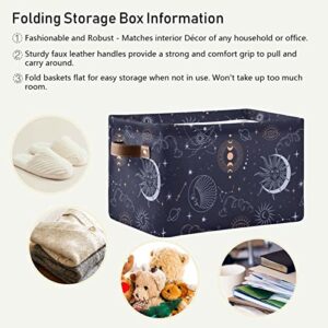 Mystic Magic Elements Sun Moon and Clouds Storage Basket for Shelves for Organizing Closet Shelf Nursery Toy, Fabric Collapsible Storage Organizer Bins Decorative Baskets with Handles Cubes 2 Pack