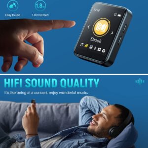 DONEST 64GB MP3 Player Bluetooth 5.2 Touch Screen Music Player with Speakers Lossless Sound Quality mp3 with FM Radio Recording E-Book 1.8 inch Screen Includes Back Clip/Player Case/Earphone/TF Card