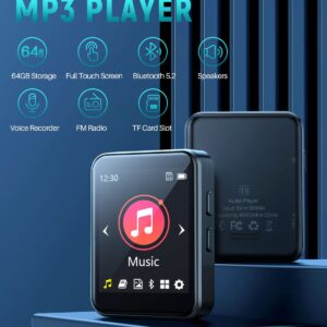 DONEST 64GB MP3 Player Bluetooth 5.2 Touch Screen Music Player with Speakers Lossless Sound Quality mp3 with FM Radio Recording E-Book 1.8 inch Screen Includes Back Clip/Player Case/Earphone/TF Card