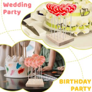 popokk 2 Pack Wooden Cake Pop Stand 16 Holes Wood Lollipop Holder Stand Display Candy or Sucker Stand for Birthday Party,Wedding,Baby Showers,Fit 4mm Lollipop Sticks