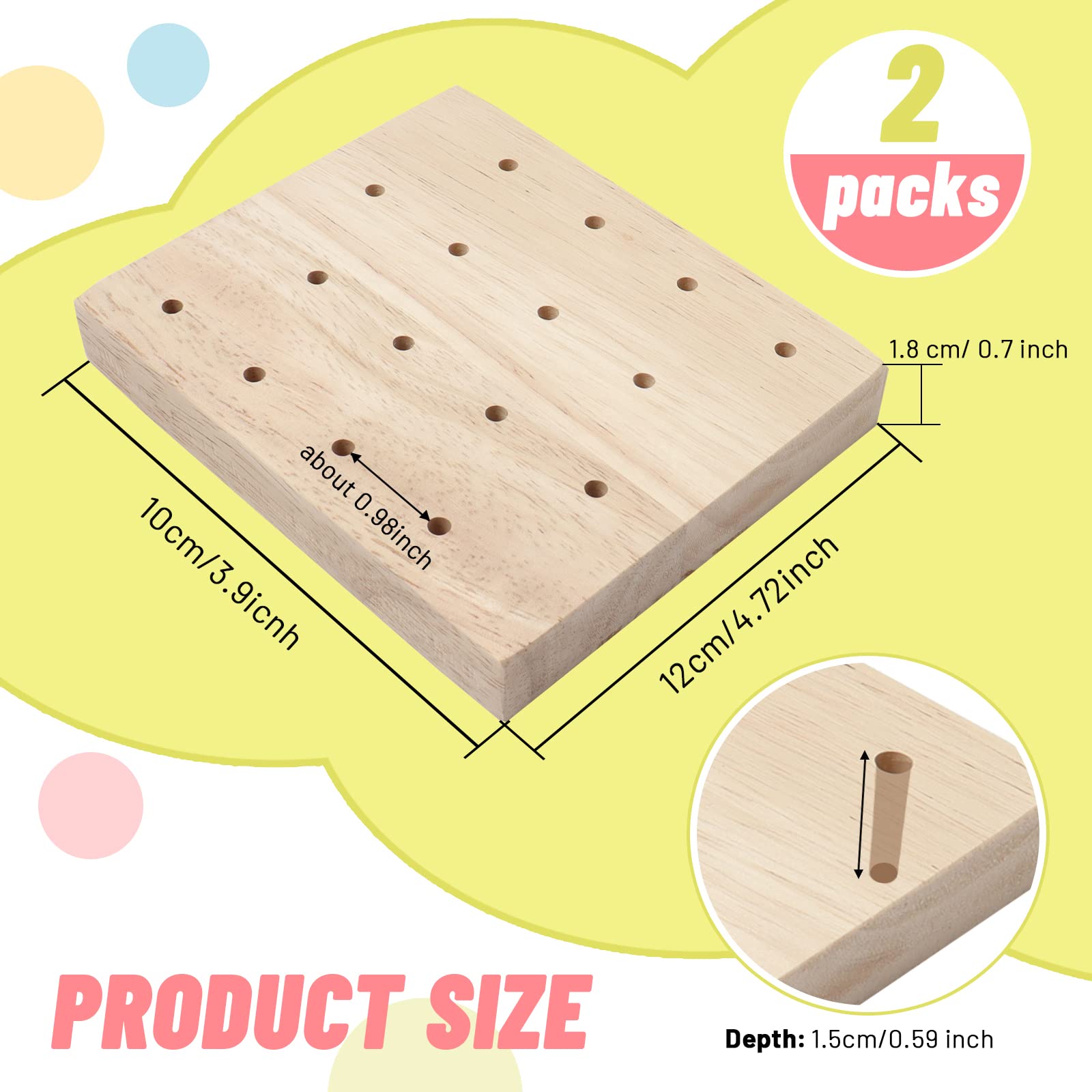 popokk 2 Pack Wooden Cake Pop Stand 16 Holes Wood Lollipop Holder Stand Display Candy or Sucker Stand for Birthday Party,Wedding,Baby Showers,Fit 4mm Lollipop Sticks