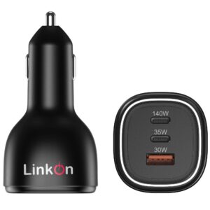 linkon 165w car charger with 140w pd3.1 usb-c and 30w qc3.0 uab-a compatible with macbook pro 16” 2021 lenovo legion 7 7i hp dell samsung apple