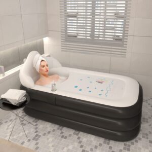 inflatable portable bathtub-family spa freestanding bathtub with bath pillow-inflatable bathtub with neck and back support-suitable for cold plunge tub-training tub-ice bath ＆ hot bath,63''x35''(grey)