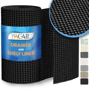 bagail drawer liner, 12 in x 20 ft non-adhesive shelf liners for kitchen cabinets, thick strong grip liners for desk, shelves, bathroom drawers, cabinet protection - black