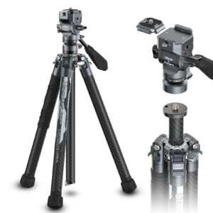 ulanzi f38 video travel tripod, 61.4" carbon fiber tripod w quick release fluid head, 2.38lbs ultra lightweight portable stable professional camera photo video tripod, load up to 22lbs, with bag